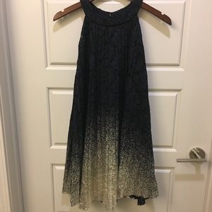 Rare Editions Black Gold Pleated Lace Dress Sz M